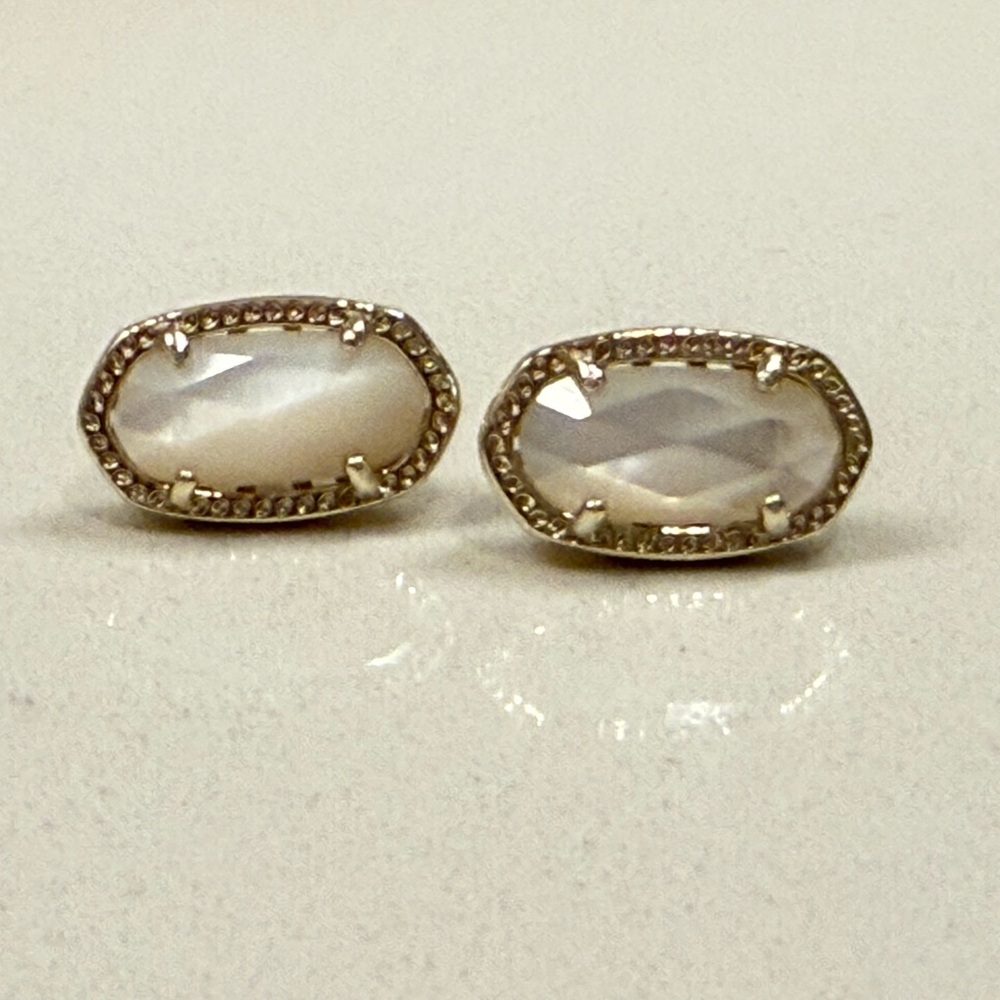 Kendra Scott Silver and White Stud Earrings with Iridescent Stones